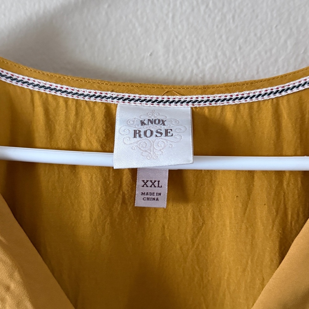 Knox Rose Mustard Yellow Eyelet Cotton Tiered Mini Dress Tassels size XXL - Picture 3 of 5